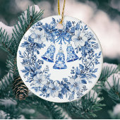 Personalized Chinoiserie Blue White Wreath Bells Keramisch Ornament