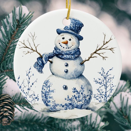 Personalized Chinoiserie Blue White Wreath Bells Keramisch Ornament