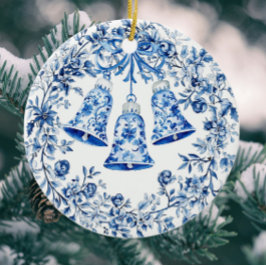 Personalized Chinoiserie Blue White Wreath Bells Keramisch Ornament