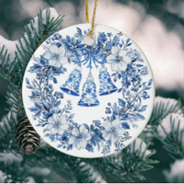 Personalized Chinoiserie Blue White Wreath Bells Keramisch Ornament