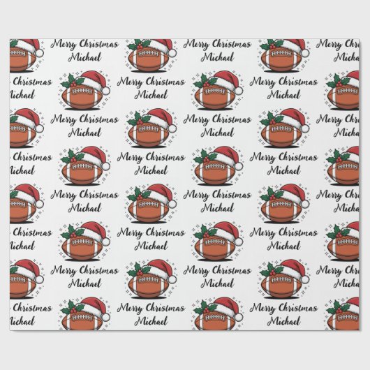 Personalized Christmas American Football Santa     Cadeaupapier (Vlak)