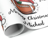 Personalized Christmas American Football Santa     Cadeaupapier (Rol Hoek)