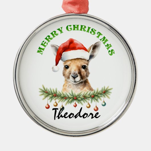 Personalized Christmas Aussie Animals Kangaroo Metalen Ornament (Voorkant)