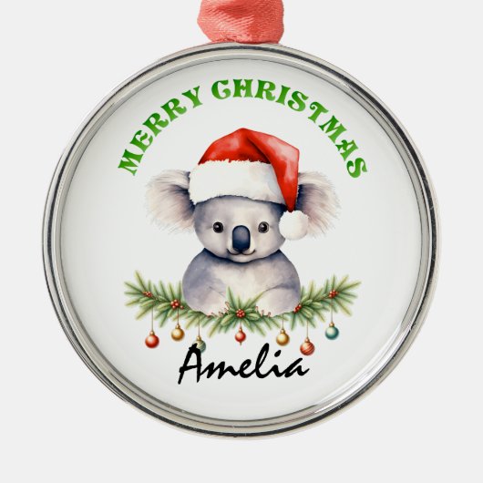 Personalized Christmas Aussie Animals Koala Metalen Ornament (Voorkant)
