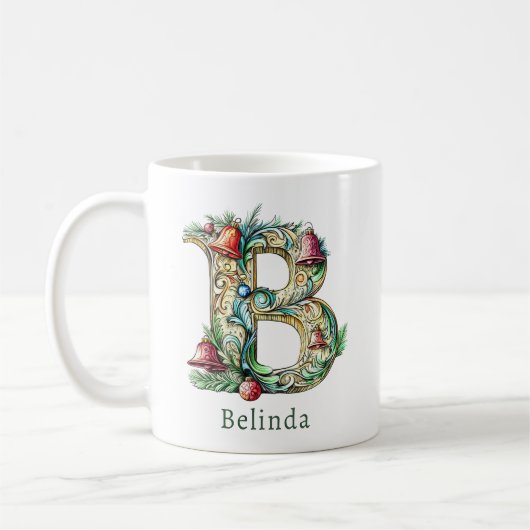 Personalized Christmas B Initial Monogram Koffiemok (Links)