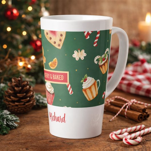 Personalized Christmas Baking Pattern Latte Mok
