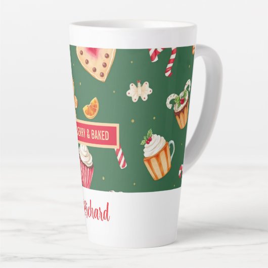 Personalized Christmas Baking Pattern Latte Mok (Rechterhoek)