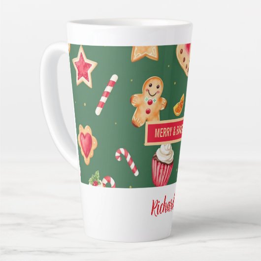 Personalized Christmas Baking Pattern Latte Mok (Linkerhoek)
