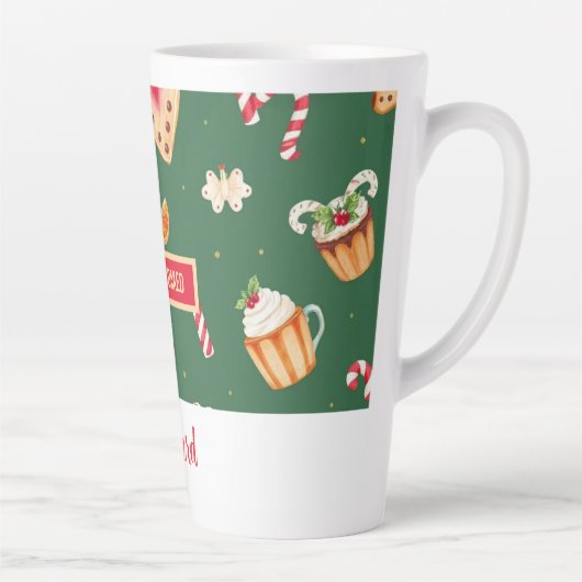 Personalized Christmas Baking Pattern Latte Mok (Rechts)