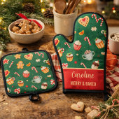 Personalized Christmas Baking Pattern Ovenwant & Pannenlap Set