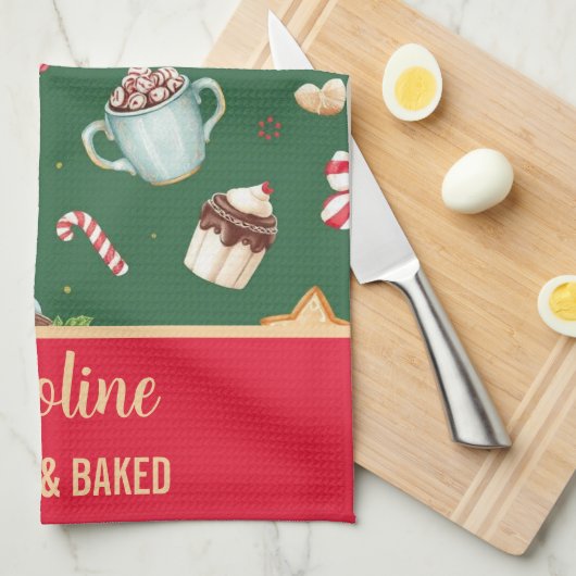 Personalized Christmas Baking Pattern Theedoek (Quarter Fold)