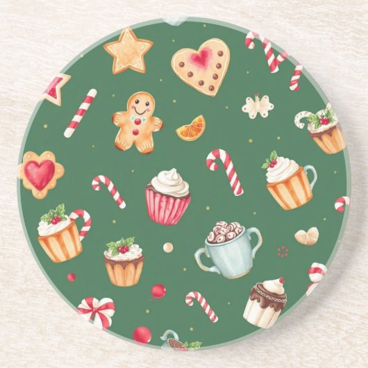 Personalized Christmas Baking Pattern Zandsteen Onderzetter (Voorkant)