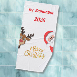 Personalized Christmas Bath Towel - Santa Design  Badhanddoek