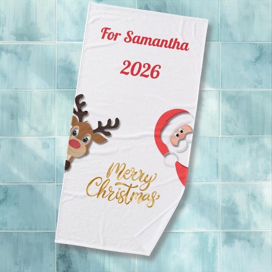 Personalized Christmas Bath Towel - Santa Design Badhanddoek