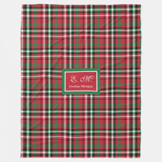 Personalized Christmas Blanket Red Green Plaid Fleece Deken (Voorkant)