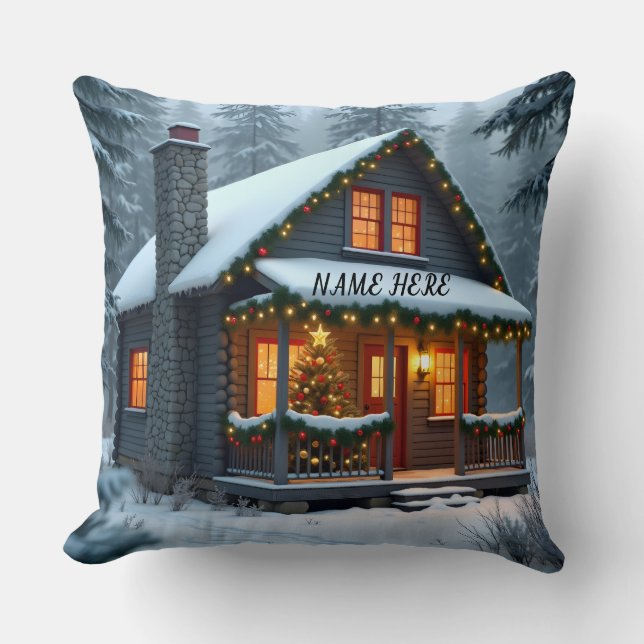 Personalized Christmas Cabin 2 Kussen (Voorkant)