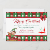 Personalized Christmas Elf and Plaid Sparkles Feestdagenkaart (Voorkant)