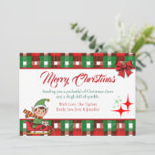 Personalized Christmas Elf and Plaid Sparkles Feestdagenkaart (Staand voorkant)