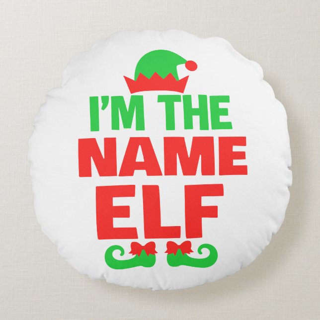 Personalized Christmas Elf Rond Kussen (Voorkant)