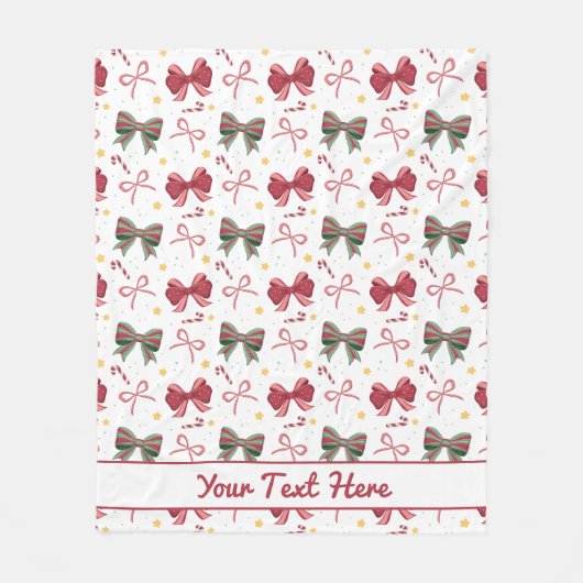 Personalized Christmas Fleece Blanket With Bows (Voorkant)