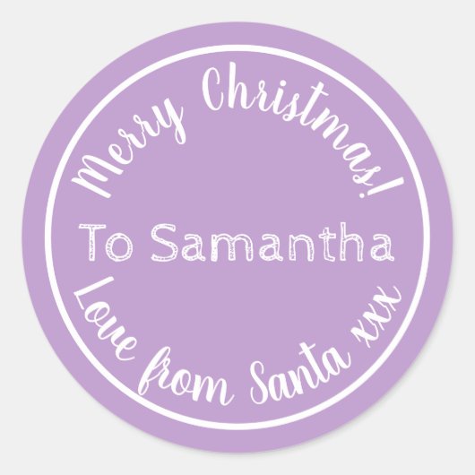 Personalized Christmas from Santa Lilac Ronde Sticker (Voorkant)