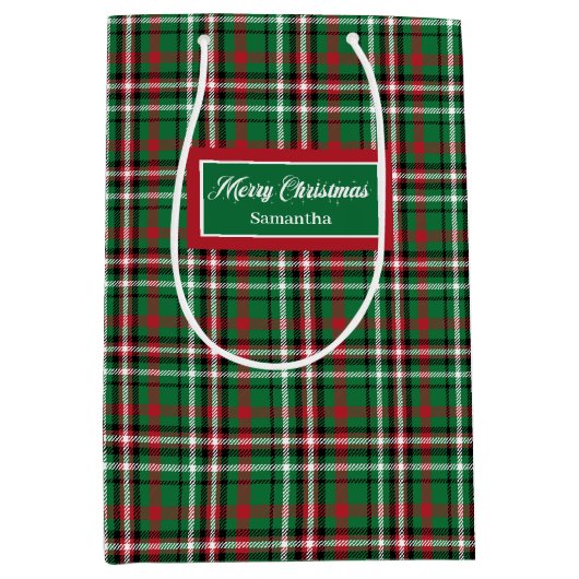 Personalized Christmas Gift Bags Tartan Monogram Medium Cadeauzakje (Voorkant)