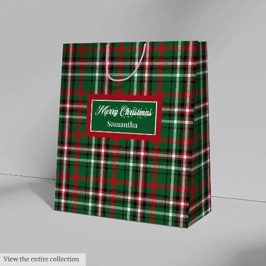 Personalized Christmas Gift Bags Tartan Monogram Medium Cadeauzakje
