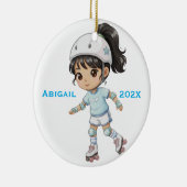 Personalized Christmas Girl Roller Skating Keramisch Ornament (Rechts)