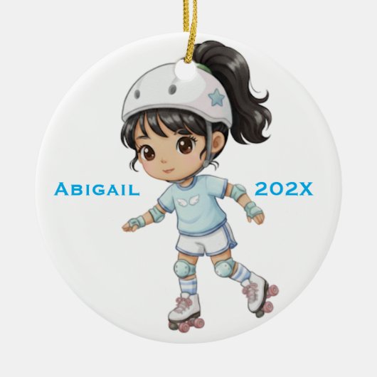 Personalized Christmas Girl Roller Skating Keramisch Ornament (Voorkant)