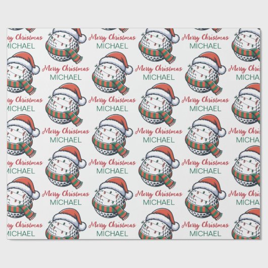 Personalized Christmas Golf Ball  With Santa Hat   Cadeaupapier (Vlak)