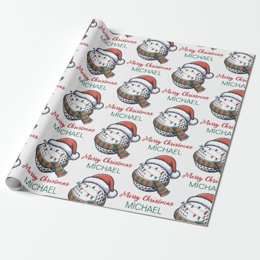 Personalized Christmas Golf Ball  With Santa Hat   Cadeaupapier (Uitgerold)
