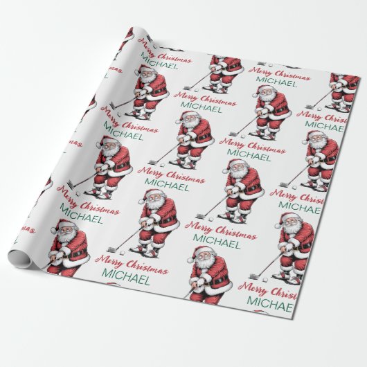 Personalized Christmas Golf Golfer Santa Claus Cadeaupapier (Uitgerold)