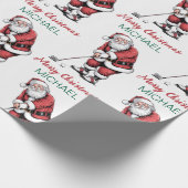 Personalized Christmas Golf Golfer Santa Claus Cadeaupapier (Hoek)