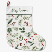 Personalized Christmas Greenery & Red Berries Grote Kerstsok (Voorkant)