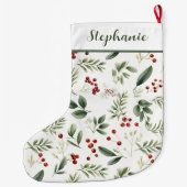 Personalized Christmas Greenery & Red Berries Grote Kerstsok (Achterkant)