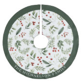 Personalized Christmas Greenery & Red Berries Kerstboom Rok (Voorkant)