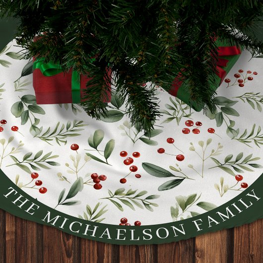 Personalized Christmas Greenery & Red Berries Kerstboom Rok