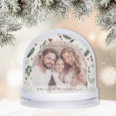 Personalized Christmas Holiday Greenery Photo Sneeuwbol