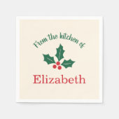 Personalized Christmas Holiday Kitchen Holly Berry Servet (Voorkant)