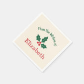 Personalized Christmas Holiday Kitchen Holly Berry Servet (Hoek)