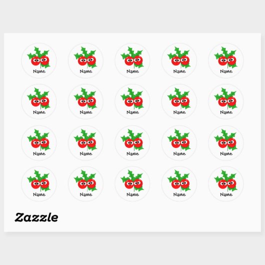 Personalized Christmas Holly Custom Name Holiday Ronde Sticker (Vel)