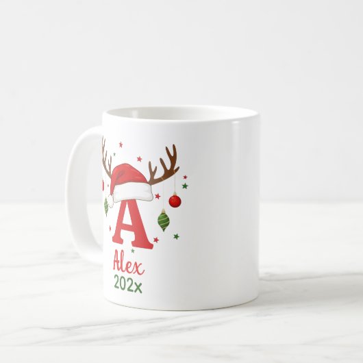 Personalized Christmas Monogram A Santa Hat Koffiemok (Voorkant links)