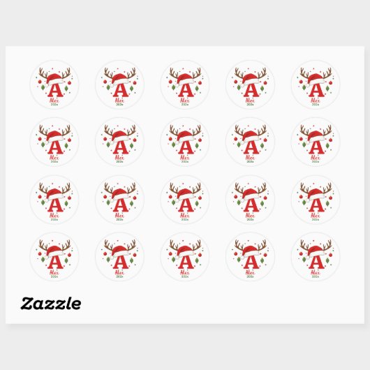 Personalized Christmas Monogram A Santa Hat Ronde Sticker (Vel)