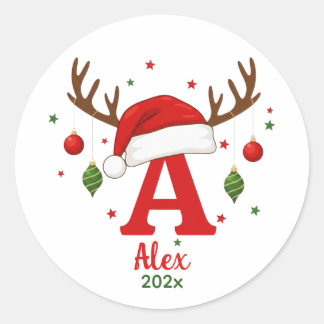 Personalized Christmas Monogram A Santa Hat Ronde Sticker