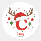 Personalized Christmas Monogram C Santa Hat Ronde Sticker (Voorkant)