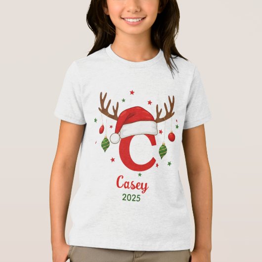 Personalized Christmas Monogram C Santa Hat Tri-Blend Shirt (Voorkant)