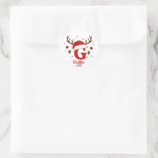Personalized Christmas Monogram G Santa Hat Ronde Sticker (Tas)