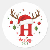 Personalized Christmas Monogram H Santa Hat Ronde Sticker (Voorkant)