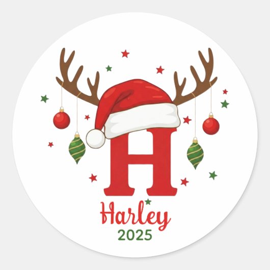 Personalized Christmas Monogram H Santa Hat Ronde Sticker (Voorkant)