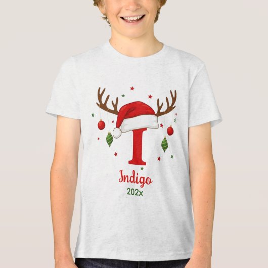 Personalized Christmas Monogram I Santa Hat Tri-Blend Shirt (Voorkant)